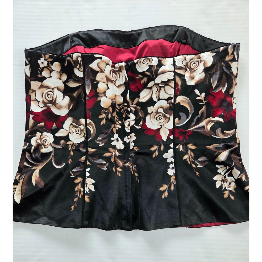 Size 10 White House Black Market Black Floral Strapless Bustier Top - Picture 3 of 8